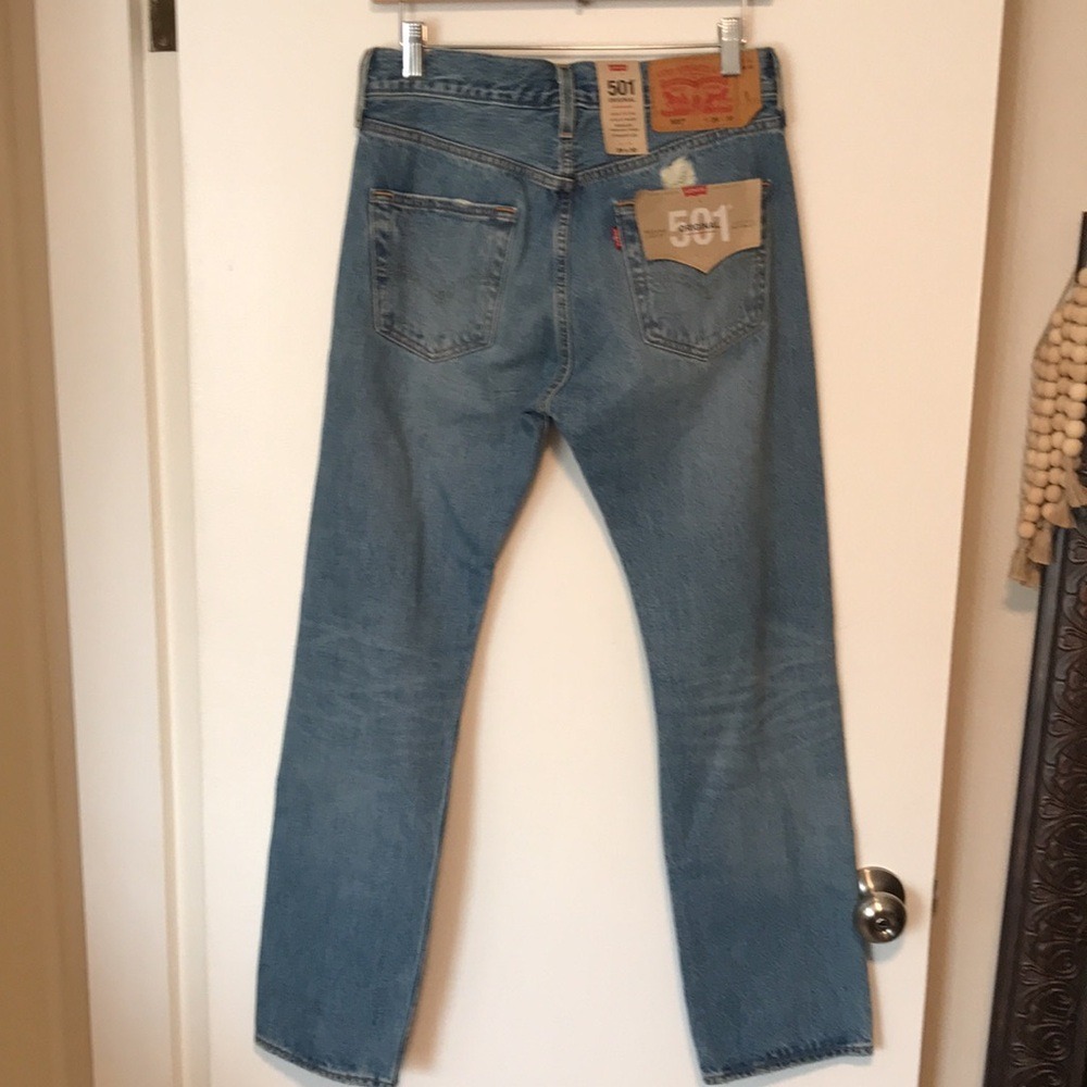 Levi's Men's 29x30 501 Original‎ Jeans Blue Distressed Ripped Straight NEW - Picture 7 of 12